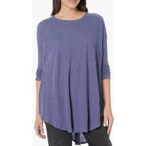 Free People Aria Trapeze Top Flowy Slouchy Bohemian in Blue Depth Oversized XS
